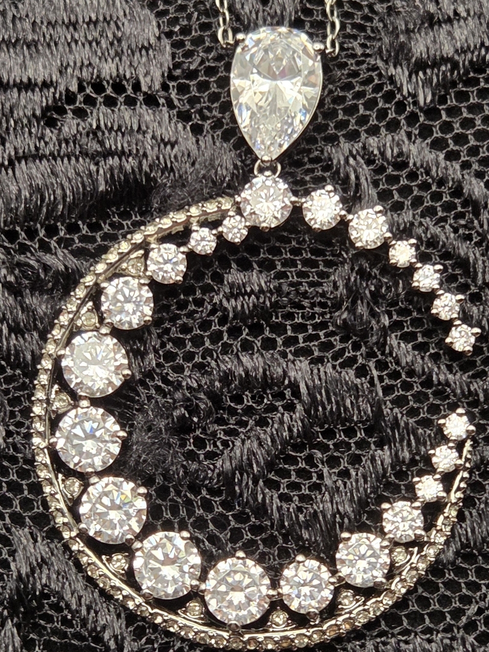 DKNY Gunmetal Crescent Moon Crystal Pendant Necklace